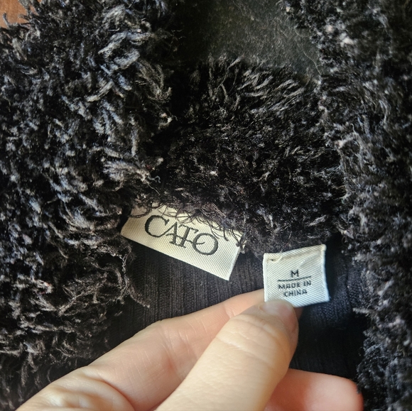 Cato Black Fuzzy Trim Open Front Cardigan - Picture 3 of 4